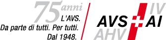 Logo per l'anniversario del 2023 "75 anni di AVS". Per tutti. Per tutti. Dal 1948.